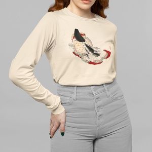 Japanese Kimono Lady VTG Ukyio-e Print Long Sleeve Graphic Tee T-shirt S M L XL